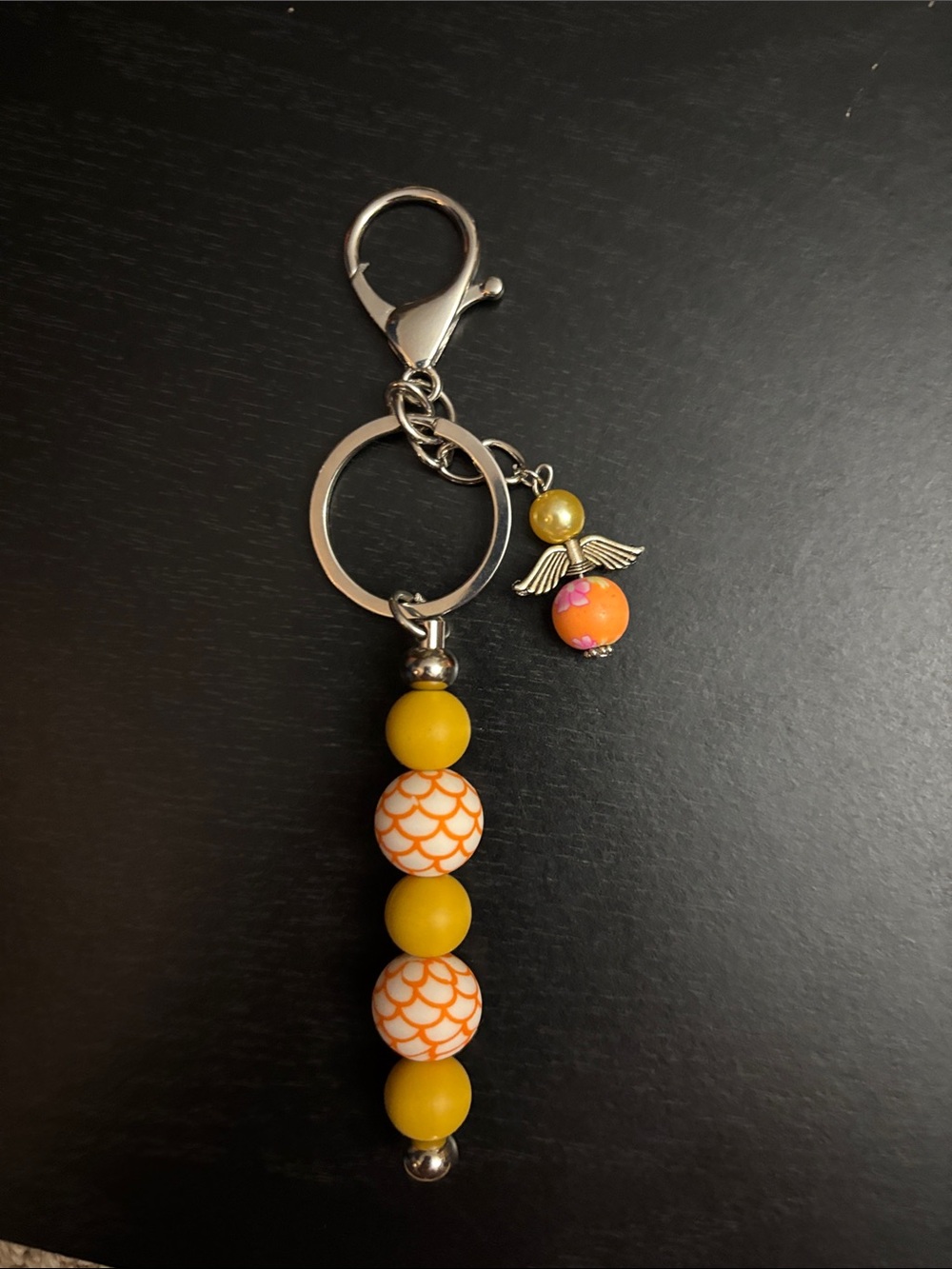 Yellow Beaded Keychain with Angel Charm